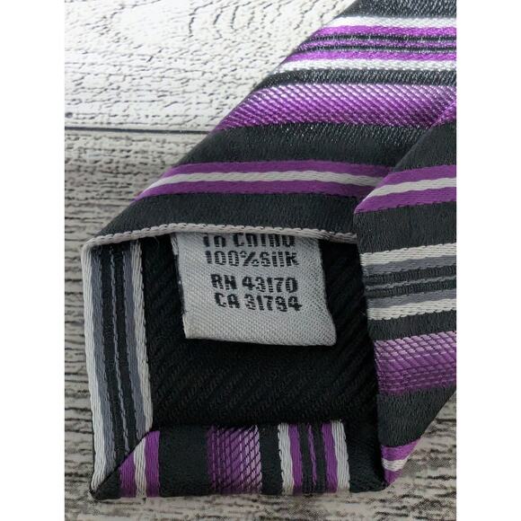 Geoffrey Beene Multicolor Purple And Black Diagonal Striped Silk Tie - 60" X 3" - Picture 6 of 6
